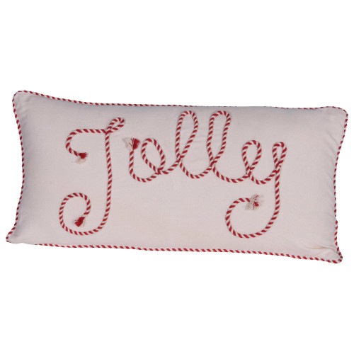 Creative Co-Op Appliqued Jolly Square Cotton Lumbar Piped Edge Pillow, Red