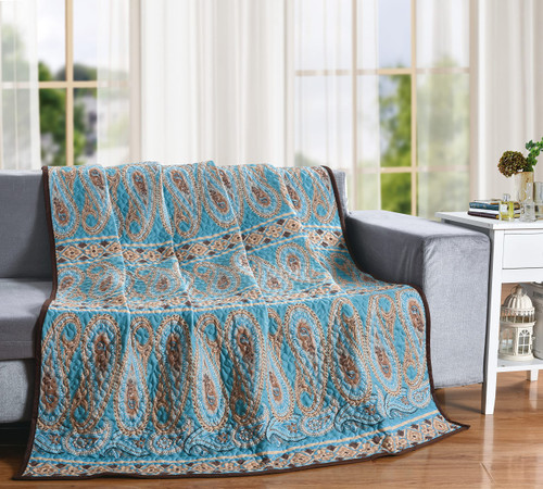 De Leon Collections Light Rock Paisley Teardrop 60" x 50" Decorative Throw Quilt Blanket