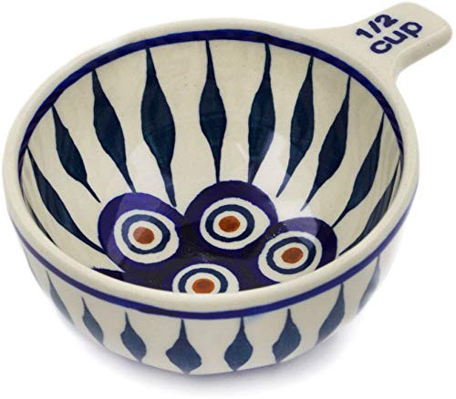 Polish Pottery 3 oz Measuring Cup (Peacock Theme) + Certificate of Authenticity