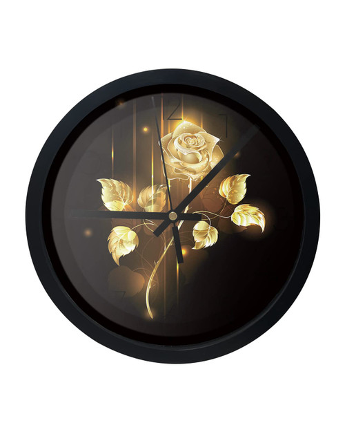 Wall Clocks Battery Operated 10inch, Gold Rose Modern Large Silent Wall Clock Decor for Living Room,Bathroom,Kitchen,Bedroom, Beautiful Flowers Black Indoor Outdoor Round Wall Decorative