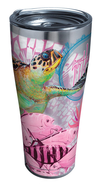 Tervis Guy Harvey Triple Walled Insulated Tumbler Travel Cup Keeps Drinks Cold & Hot, 30oz Legacy - Stainless Steel, Breast Cancer Awareness Turtles