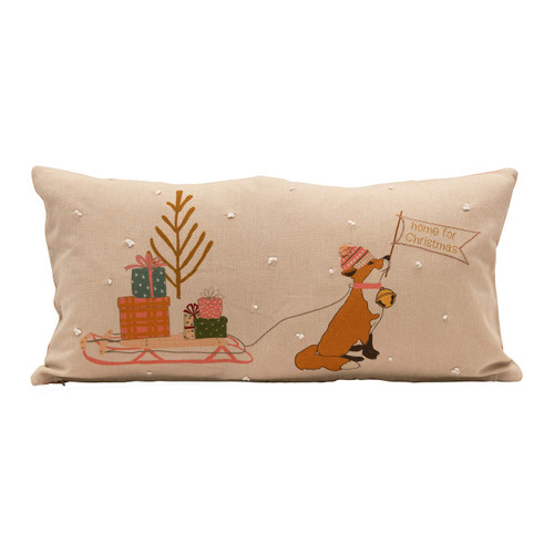 Creative Co-Op 24" L x 12" H Cotton Lumbar w/Embroidery & Patterned Back, Multi Color Pillows