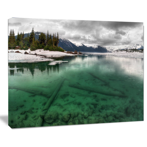 Designart PT14406-20-12 Crystal Clear Lake and Mountains-Extra Large Landscape Art Canvas, 12" H x 20" W x 1" D 1P