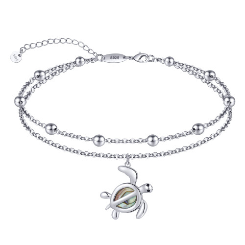 Sea Turtle Anklet 925 Sterling Silver Dangling Turtle Pendant Anklet for Women Adjustable Beach Ankle Bracelet Layered Anklet Jewelry for Girls