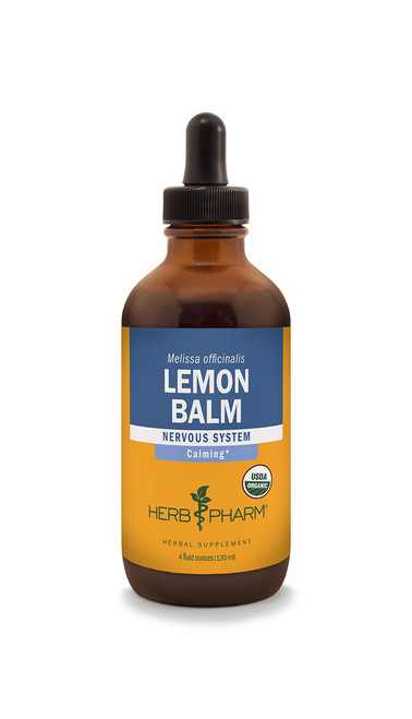 Herb Pharm Certified Organic Lemon Balm Liquid Extract for Calming Nervous System Support, Organic Cane Alcohol, 4 Ounce