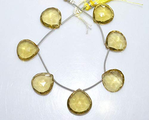 Natural Lemon Quartz Faceted Heart Shape Beads - Natural Lemon Quartz Briolette, 17x17-18x18 mm, 6.5"