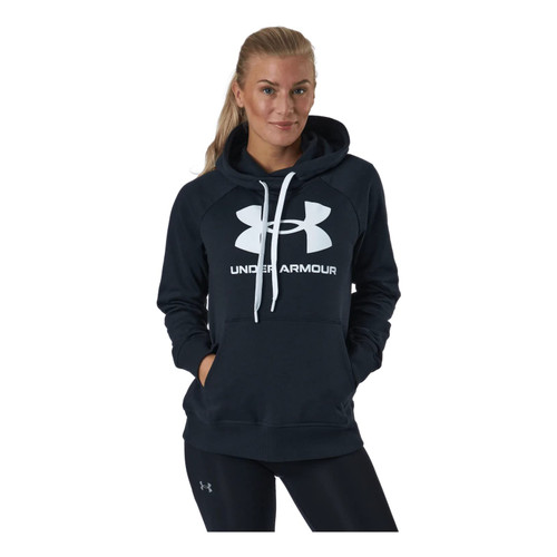 Under Armour Womens Rival Fleece Logo Hoodie, Black (001)/White, 1X