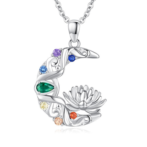 TANGPOET Chakra Necklace 925 Sterling Silver Moon Lotus Flower Pendant, 7 Chakra Healing Necklace, Valentines Day Jewelry Gifts for Women Girls Yoga Ladies TANGPOET Chakra Necklace 925 Sterling Silver Moon Lotus Flower Pendant, 7 Chakra Healing Necklace, Valentines Day Jewelry Gifts for Women Girls Yoga Ladies
