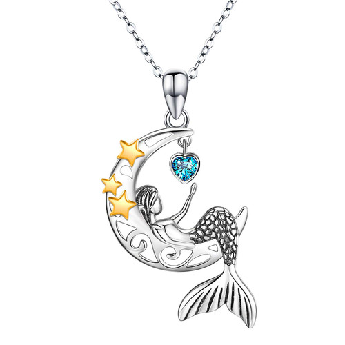 StoryMidir Mermaid Necklace 925 Sterling Silver Little Mermaid Necklace Star Moon Pendant Sea Mermaid Jewelry Gifts for Girls Teen Women StoryMidir Mermaid Necklace 925 Sterling Silver Little Mermaid Necklace Star Moon Pendant Sea Mermaid Jewelry Gifts for Girls Teen Women