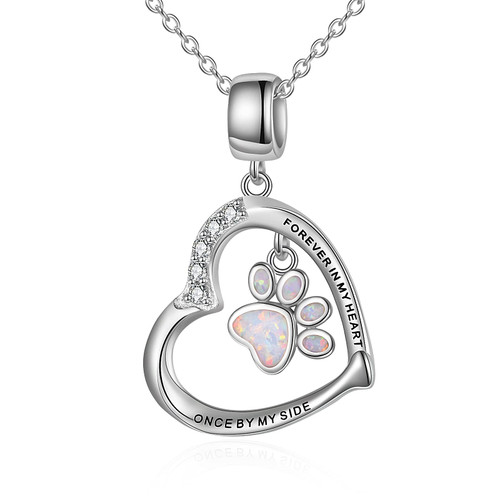 YFN Paw Print Necklace Sterling Silver Dog Cat Charms Pendant Cremation Jewelry Cat Dog Memorial Gifts for Women Girls (White Opal) YFN Paw Print Necklace Sterling Silver Dog Cat Charms Pendant Cremation Jewelry Cat Dog Memorial Gifts for Women Girls (White Opal)