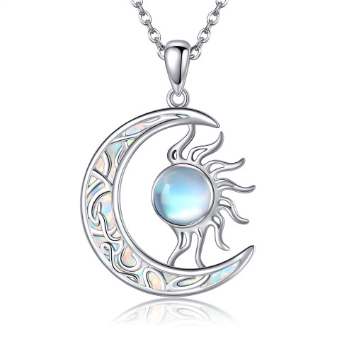 CUPENDA Sun and Moon Necklace 925 Sterling Silver Celtic Crescent Moon Opal Moonstone Necklace Jewelry Gifts for Women Girls CUPENDA Sun and Moon Necklace 925 Sterling Silver Celtic Crescent Moon Opal Moonstone Necklace Jewelry Gifts for Women Girls