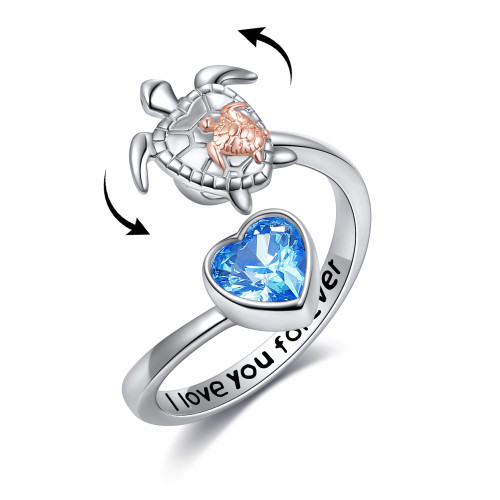 VONALA Sea Turtle Rings Adjustable 925 Sterling Silver Turtle Spinner Rings for Women Anti Stress Mood Rings Gifts