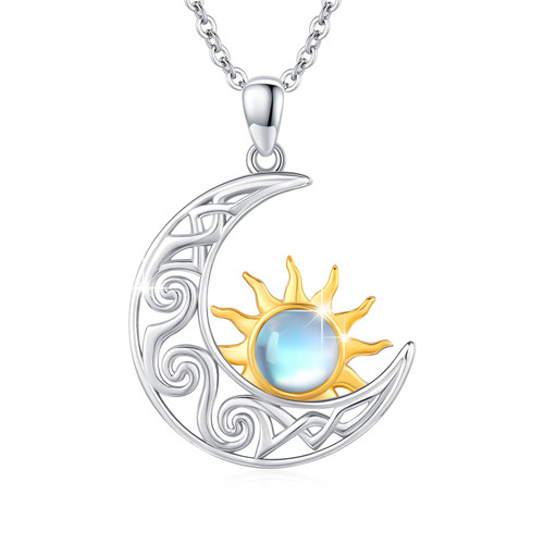 Moon and Sun Necklace 925 Sterling Silver Sun Moon Necklace Celtic Knot Irish Necklace for Women Girls Celtic Crescent Moon Moonstone Necklace Sun Moon Jewelry Gift Moon and Sun Necklace 925 Sterling Silver Sun Moon Necklace Celtic Knot Irish Necklace for Women Girls Celtic Crescent Moon Moonstone Necklace Sun Moon Jewelry Gift