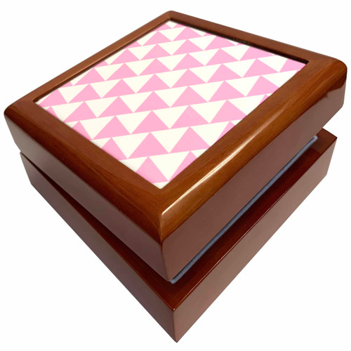 3dRose Triangle pattern - pink and white retro diagonal geometric design, Jewelry Box jb-183913-1