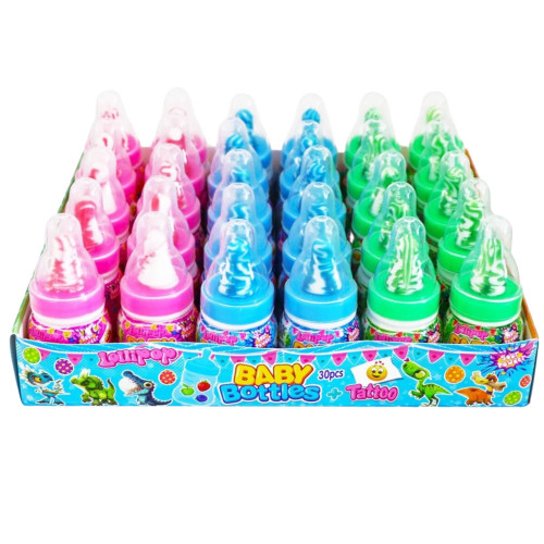 Big Baby Pop Powder Tattoo Candy Dipper - 3 Different Flavors of Strawberry, Grape and Orange - Pack of 30