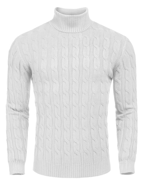 COOFANDY Men's Slim Fit Turtleneck Sweater Casual Twisted Knitted Pullover Sweaters (Medium, White.)