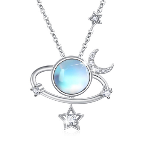 Moonstone Planet Necklace for Women 925 Sterling Silver Moon Star Planet Necklaces Moonstone Jewelry Gifts for Women Girls Moonstone Planet Necklace for Women 925 Sterling Silver Moon Star Planet Necklaces Moonstone Jewelry Gifts for Women Girls