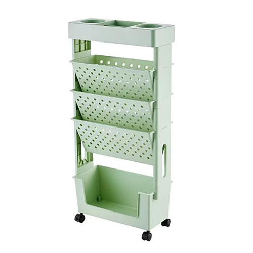 5 Tier Book Rack Storage Bookshelf, Movable Bookshelf Multilayer Capacity Rotatable Removable Plastic Practical Rolling Organization Shelf with Wheel(Green)