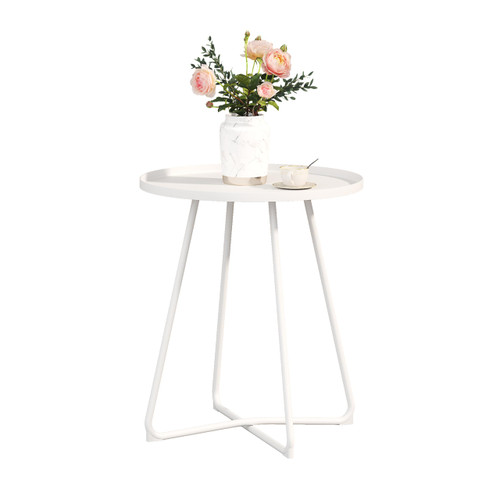 Round Side Table Detachable, End Table for Living Room, Bedside, Mid Century Modern Coffee Table or Circle Accent Table for Small Spaces, Aluminium Small Dining Table-White Color