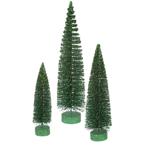 Vickerman 12"/16"/20" Emerald Glitter OvalArtificial Christmas Tree, Unlit - Faux Christmas Tree Set - Seasonal Indoor Home Decor