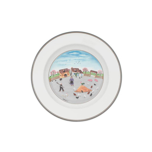 Villeroy & Boch 10-2337-2704 Design Naif Rim Soup #3-Country Yard, 9 in, White/Colorful