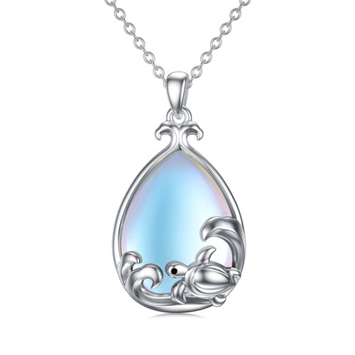 LELOUCHY Turtle Moonstone Necklace 925 Sterling Silver Teardrop Pendant Ocean Animal Jewelry for Women Girls LELOUCHY Turtle Moonstone Necklace 925 Sterling Silver Teardrop Pendant Ocean Animal Jewelry for Women Girls