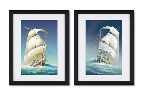 Sailboat NautiCal Wall Art Framed Abstract Seascape Pictures Canvas Wall Art Decor Wall Art Canvas Paintings Kitchen Office Bathroom Black Framed Prints Modern Artwork for Living Room Bedroom