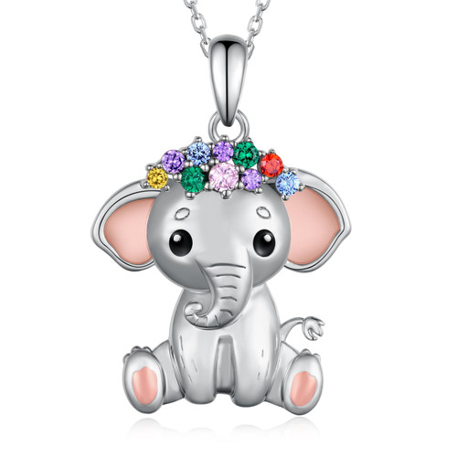 Elephant Necklace 925 Sterling Silver Elephant Pendant with Colored Zircon Elephant Jewelry Gift for Women Elephant Necklace 925 Sterling Silver Elephant Pendant with Colored Zircon Elephant Jewelry Gift for Women