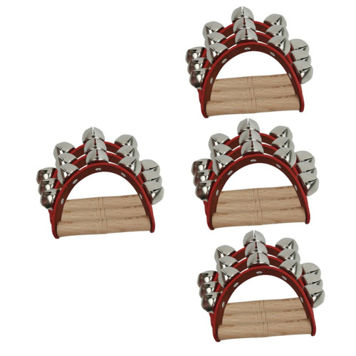 ibasenice 12 Pcs Five Bell Leather Hand Bell Party Noisemaker Wooden Rattle Toy Wooden Toy Kids Jingle Bell Kids Handle Wooden Bells Educational Toys Handbells Percussion Music Baby Metal