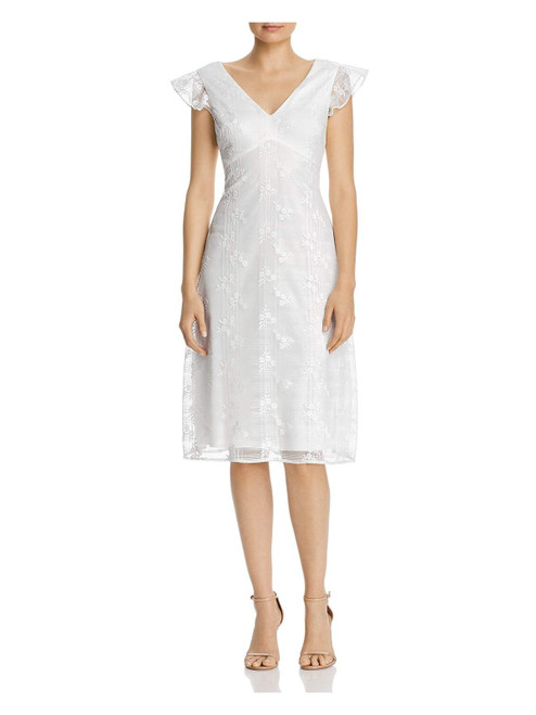 Adrianna Papell Embroidered A-Line Dress Ivory 2