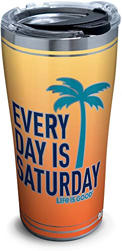 Tervis 1314685 Life is Good - Every Day Saturday Stainless Steel Insulated Tumbler with Lid, 20 oz, Silver