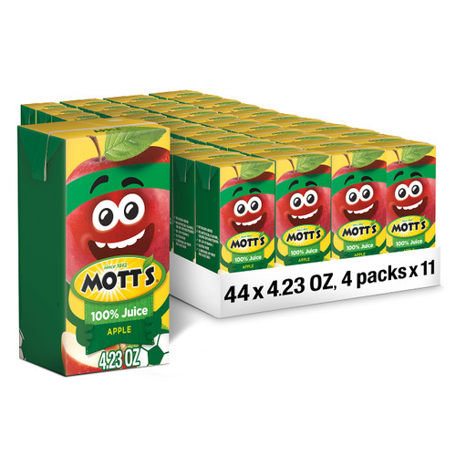 Mott's 100 Percent Original Apple Juice, 4.23 fl oz boxes, 44 Count (11 Packs of 4)