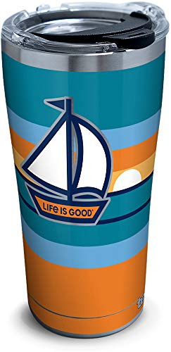 Tervis 1314689 Life is Good - Sailboat Sunset Stainless Steel Insulated Tumbler with Lid, 20 oz, Silver