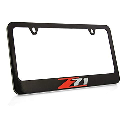 Chevrolet Z71 License Plate Frame Holder (2 Hole/Zinc, Black/Wide)