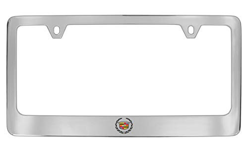 Cadillac Logo Chrome Plated Brass Metal License Plate Frame Holder wide bottom engraved 2 Hole