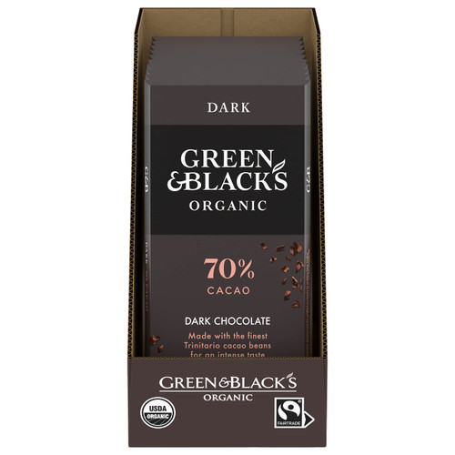 Green & Black's Organic Dark Chocolate Bar, 70% Cacao, 10 - 3.17 oz Bars Green & Black's Organic Dark Chocolate Bar, 70% Cacao, 10 - 3.17 oz Bars