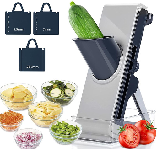 Slicer Vegetable Cutter, for Potatoes,Vegetable,Meat,Onions Slicer Kitchen, Adjustable Vegetable Chopper with Container, Thickness Adjuster Multi Blades