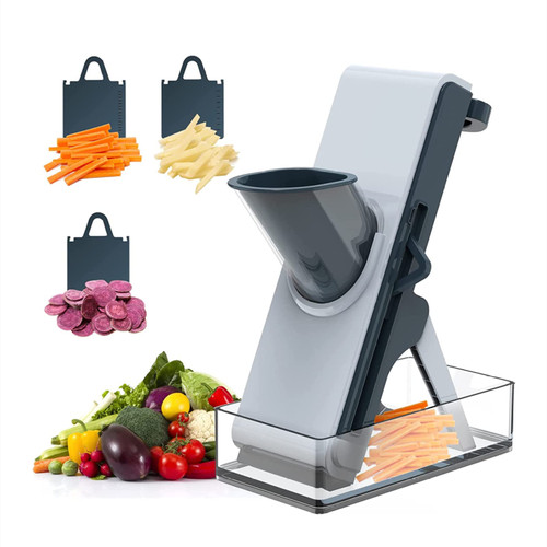 HOUKAI Chopper Vegetable Cutter, for Vegetables Cutting Frozen Meal or Sausages Kitches Slicer, Veggie Ninja Pro Slicer with Container, Thickness Adjuster Multi Blades