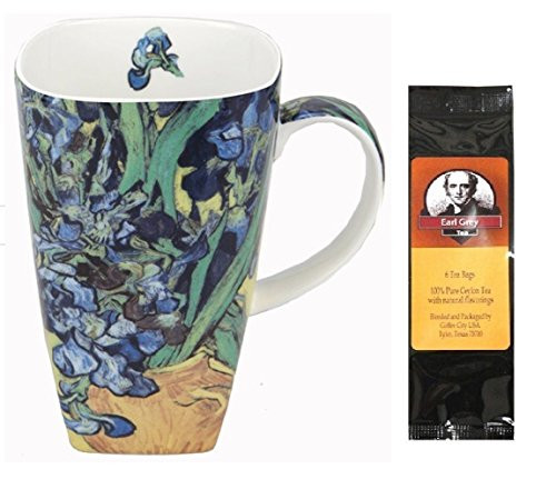 McIntosh Trading Van Gogh Irises Grande Coffee Mug in a Matching Gift Box and 6 Tea Bags, Bundle 2 Items