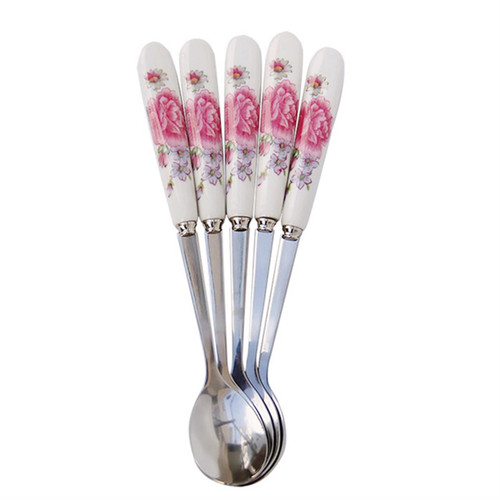 MIKMAX Tea Spoons Stainless Steel Ceramic Handle Tea Spoon Creative Coffee Spoon Honey Dessert Ice Cream Spoon Small Teaspoon
