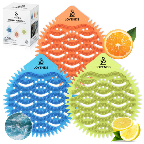 LOYENDS Urinal Screen Deodorizer - 24 Pack - Anti Splash Scented Urinal Cakes with Disposable Gloves - Toilet Deodorizer Urinal Screens for Bathroom Restaurants Office School - Orange, Ocean, Lemon LOYENDS Urinal Screen Deodorizer - 24 Pack - Anti Splash Scented Urinal Cakes with Disposable Gloves - Toilet Deodorizer Urinal Screens for Bathroom Restaurants Office School - Orange, Ocean, Lemon