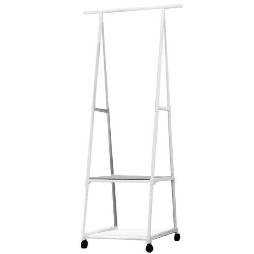 Tissting Clothing Garment Rack with Wheels, Clothing Rack with 2 Layer Storage Shelf Movable Rolling Clothes Organizer Multifunctional Bedroom Clothes Rack for Hanging and Storage Clothes