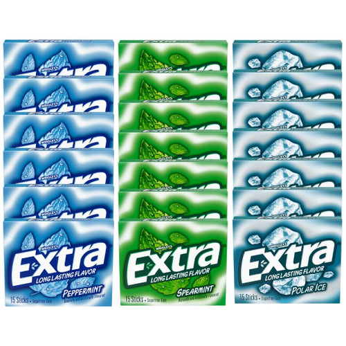 Monocorn Extra Mint Sugar-Free Chewing Gum Bulk Variety Pack - Polar Ice, Spearmint, and Peppermint - Fresh Breath and Long-Lasting Flavor - 15 pc (20 pk.)