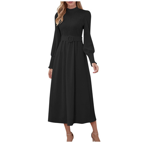 DYGUYTH Wedding Guest Dress Fall 2023,Formal Long Sleeve Maxi Dress for Women,Fashion Winter Smocked Flowy Long Dress Casual Turtle Neck Slim Fit Party Dress Elegant Solid Wedding Guest Dress Black S DYGUYTH Wedding Guest Dress Fall 2023,Formal Long Sleeve Maxi Dress for Women,Fashion Winter Smocked Flowy Long Dress Casual Turtle Neck Slim Fit Party Dress Elegant Solid Wedding Guest Dress Black S
