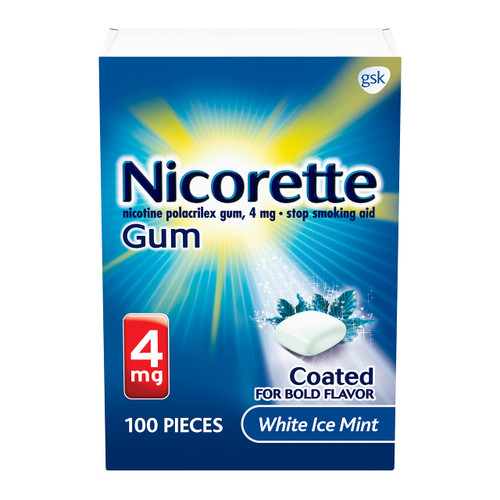 Nicorette 4 mg Nicotine Gum to Help Quit Smoking - White Ice Mint Flavored Stop Smoking Aid, 100 Count