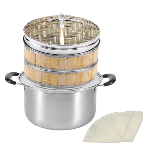 GOVNPJ 8.7 Inch Bamboo Steamer Basket, 2 Tier Bamboo Steamer for Cooking Dumpling Steamer with Pot, Cotton Liners, Steaming Ring for Bao, Dim Sum, Veggies GOVNPJ 8.7 Inch Bamboo Steamer Basket, 2 Tier Bamboo Steamer for Cooking Dumpling Steamer with Pot, Cotton Liners, Steaming Ring for Bao, Dim Sum, Veggies
