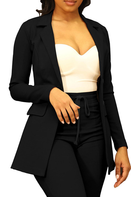 PINSV Women Casual Blazer Open Front Long Sleeve Work Business Suit Jacket Womens Lightweight Lapel Button Blazers Jackets Black S PINSV Women Casual Blazer Open Front Long Sleeve Work Business Suit Jacket Womens Lightweight Lapel Button Blazers Jackets Black S