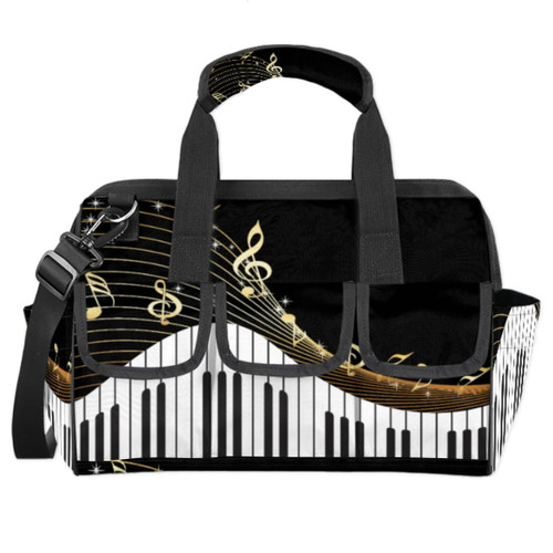 Music Note Piano Tool Bag 14.8 Inch Wide Mouth Tool Storage Tote Bag with Multi-Pockets Waterproof Heavy Duty Tool Bag Organizer with Adjustable Shoulder Strap
