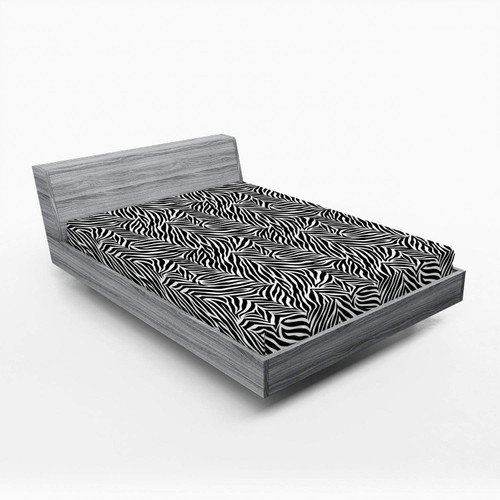 Lunarable Zebra Print Fitted Sheet, Animal Print Zebra Pattern Monochrome Style Exotic Simplistic Illustration, Bed Cover with All-Round Elastic Deep Pocket for Comfort, King Size, Black White