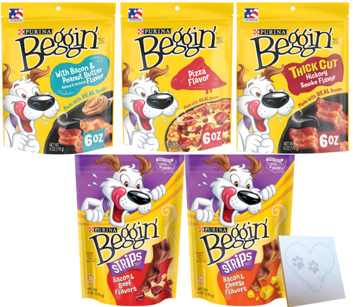 Beggin-Strips Variety Pack - 5 Total Flavors: Pizza, Bacon & Peanut Butter, Bacon & Beef, Bacon & Cheese, and Hickory (6 Ounces each) Beggin-Strips Variety Pack - 5 Total Flavors: Pizza, Bacon & Peanut Butter, Bacon & Beef, Bacon & Cheese, and Hickory (6 Ounces each)